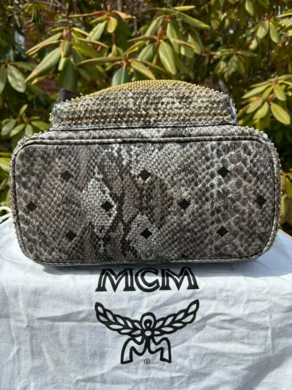 MCM Visetos Snakeskin Studded Leather Backpack - Picture 5 of 16